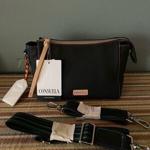 Consuela Black Bag with Green Strap